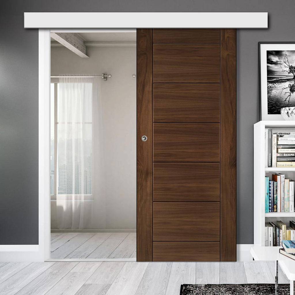 Single Sliding Door & Wall Track - Seville Prefinished Walnut Door