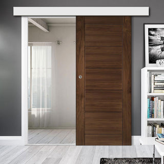 Image: Single Sliding Door & Wall Track - Seville Prefinished Walnut Door