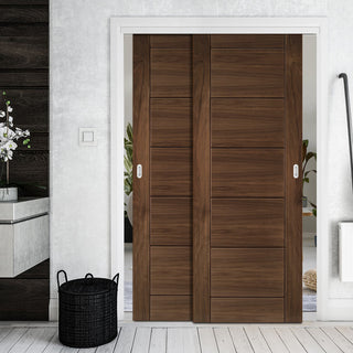 Image: Pass-Easi Two Sliding Doors and Frame Kit - Seville Prefinished Walnut Door