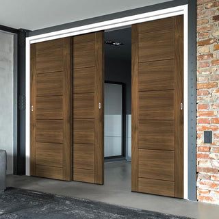 Image: Pass-Easi Three Sliding Doors and Frame Kit - Seville Prefinished Walnut Door