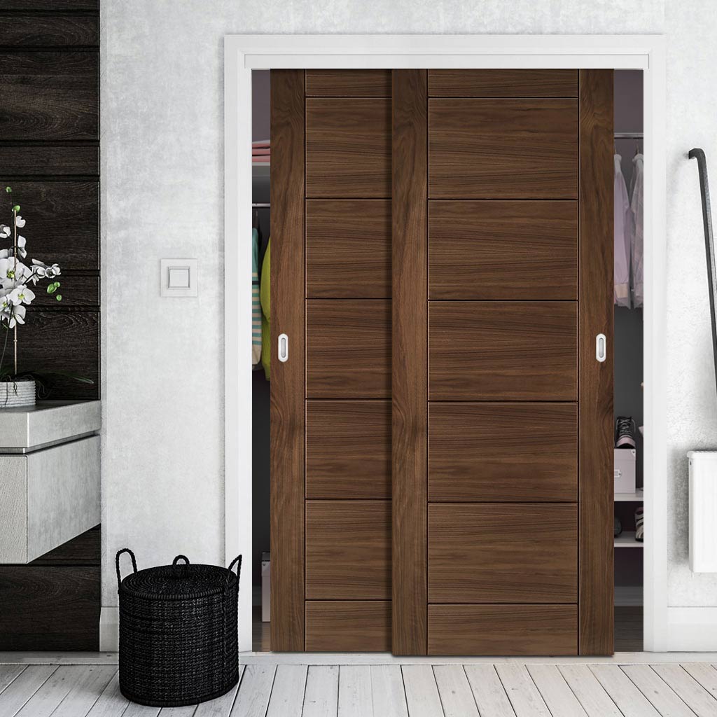 Two Sliding Maximal Wardrobe Doors & Frame Kit - Seville Prefinished Walnut Door