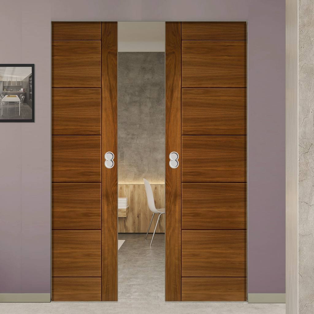 Seville Walnut Absolute Evokit Double Pocket Doors - Prefinished