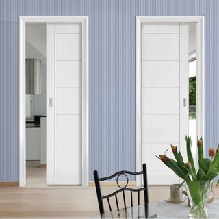 Image: Seville Flush Unico Evo Pocket Doors - White Primed