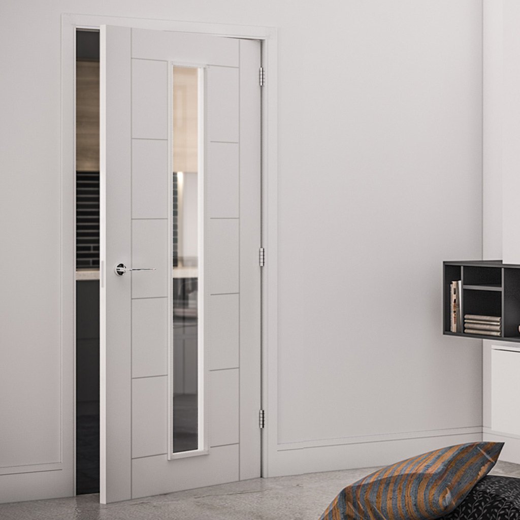 Bespoke Seville White Primed Internal Door - Clear Glass