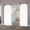 Double Sliding Door & Straight Antique Rust Track - Seville White Primed Flush Door