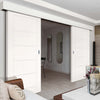 Double Sliding Door & Wall Track - Seville White Primed Flush Door