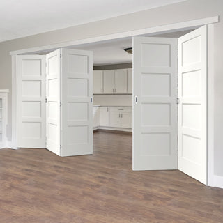 Image: Five Folding Doors & Frame Kit - Shaker 4P 3+2 - White Primed
