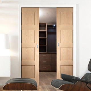 Image: Bespoke Shaker Oak 4 Panel Double Pocket Door - Prefinished