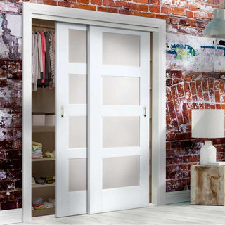 Image: Bespoke Thruslide Shaker 4L Glazed 2 Door Wardrobe and Frame Kit - White Primed - White Primed