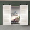 Top Mounted Black Sliding Track & Double Door - Shaker 4P Doors - White Primed