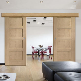 Image: Bespoke Thruslide Surface Shaker Oak 4 Panel - Sliding Double Door and Track Kit - Prefinished