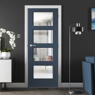 Image: Prefinished Shaker 4 Pane Fire Door - Clear Glass - Choose Your Colour