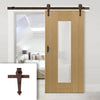 Single Sliding Door & Arrowhead Antique Rust Track - Axis Shaker Oak Door - Clear Glass - Prefinished