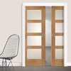 Shaker Oak 4 Pane Double Evokit Pocket Doors - Frosted Glass