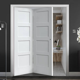 Image: Two Folding Doors & Frame Kit - Shaker 4 Panel 2+0 - White Primed