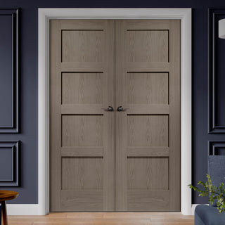 Image: Prefinished Bespoke Shaker Oak 4P Solid Door Pair - Choose Your Colour