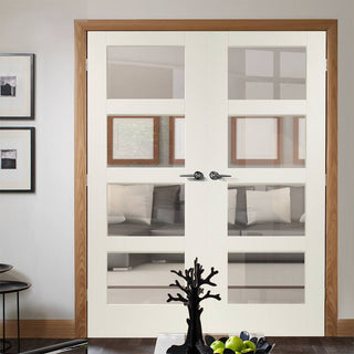 Image: Prefinished Shaker 4 Pane Door Pair - Clear Glass - Choose Your Colour
