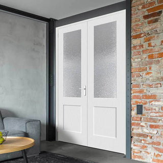 Image: Shaker Glazed Lightly Grained Internal PVC Door Pair - Glass Options