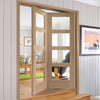 Two Folding Doors & Frame Kit - Shaker Oak 4 Pane 2+0 - Clear Glass - Prefinished