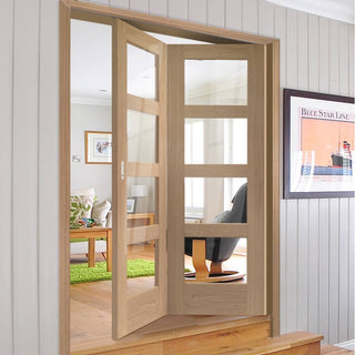 Image: Bespoke Thrufold Shaker Oak 4 Pane Glazed Folding 2+0 Door