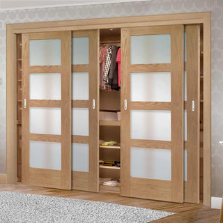 Image: Bespoke Thruslide Shaker Oak 4 Pane Glazed 4 Door Wardrobe and Frame Kit - Prefinished