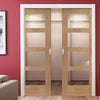 Shaker Oak 4 Pane Double Evokit Pocket Doors - Clear Glass - Prefinished
