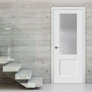 Image: White PVC shaker glazed door with lightly grained faces toughened safety glass 