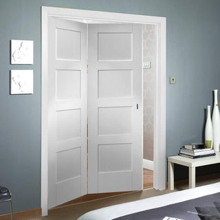 Image: Bespoke Thrufold Shaker 4P White Primed Folding 2+0 Door