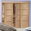 Minimalist Wardrobe Door & Frame Kit - Three Shaker Oak 4 Panel Solid Doors - Unfinished
