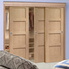 Three Sliding Wardrobe Doors & Frame Kit - Shaker Oak 4 Panel Solid Door - Unfinished