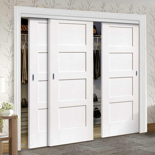Image: Minimalist Wardrobe Door & Frame Kit - Three Shaker Doors - White Primed 