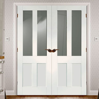 Image: Simpli Double Door Set - Malton Shaker Door - Clear Glass - White Primed