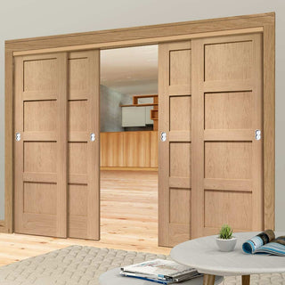 Image: Bespoke Thruslide Shaker Oak 4 Panel - 4 Sliding Doors and Frame Kit - Prefinished
