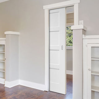 Image: Bespoke Shaker 4P White Primed Single Pocket Door