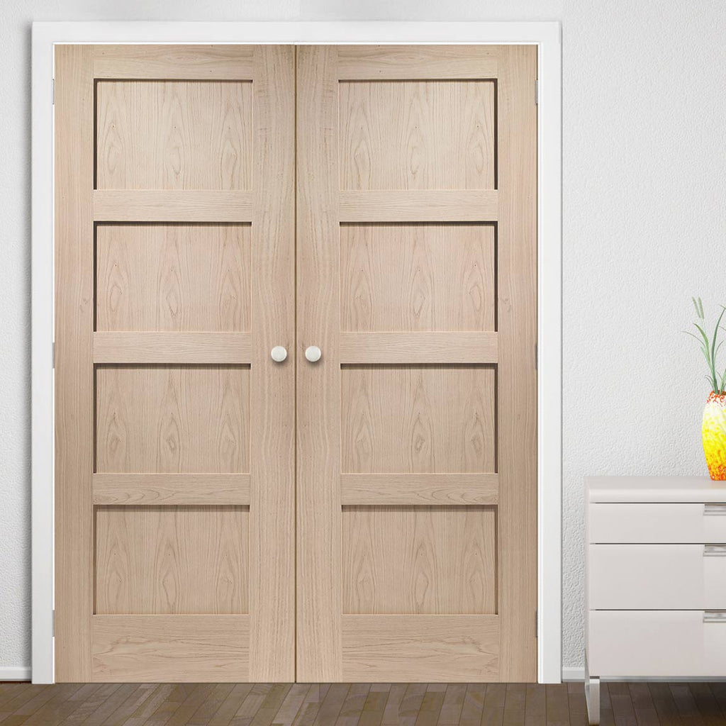 Prefinished Shaker Oak 4 Panel Door Pair - Choose Your Colour