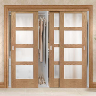 Image: Bespoke Thruslide Shaker Oak 4 Pane Glazed 3 Door Wardrobe and Frame Kit - Prefinished