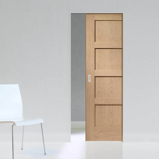 Image: Bespoke Shaker Oak 4 Panel Single Frameless Pocket Door - Prefinished
