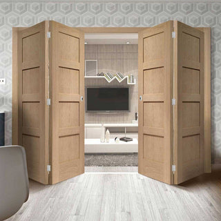 Image: Bespoke Thrufold Shaker Oak 4 Panel Folding 2+2 Door