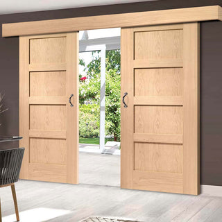 Image: Bespoke Thruslide Surface Shaker Oak 4 Panel - Sliding Double Door and Track Kit