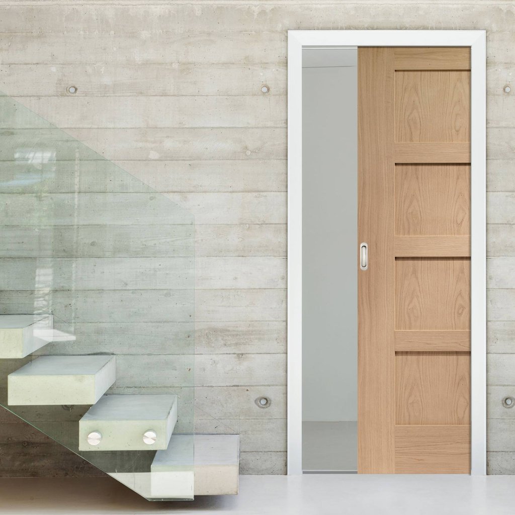 Shaker Oak 4 Panel Single Evokit Pocket Door