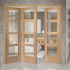 Three Folding Doors & Frame Kit - Shaker Oak 4 Pane 2+1 - Clear Glass - Prefinished