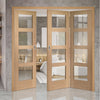 Three Folding Doors & Frame Kit - Shaker Oak 4 Pane 2+1 - Clear Glass - Prefinished
