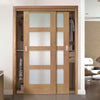 Two Sliding Maximal Wardrobe Doors & Frame Kit - Shaker Oak 4 Pane Door - Obscure Glass - Prefinished