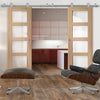 Sirius Tubular Stainless Steel Sliding Track & Shaker Oak 4 Pane Double Door - Clear Glass - Prefinished