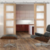 Sirius Tubular Stainless Steel Sliding Track & Shaker Oak 4 Pane Double Door - Obscure Glass - Prefinished