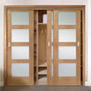 Minimalist Wardrobe Door & Frame Kit - Three Shaker Oak Doors - Obscure Glass - Unfinished