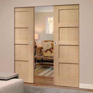 Image: Shaker Oak 4 Panel Absolute Evokit Double Pocket Door