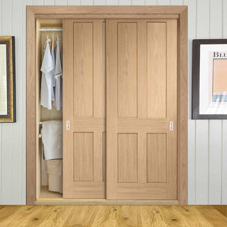 Image: Bespoke Thruslide Victorian 4P Oak Shaker 2 Door Wardrobe and Frame Kit