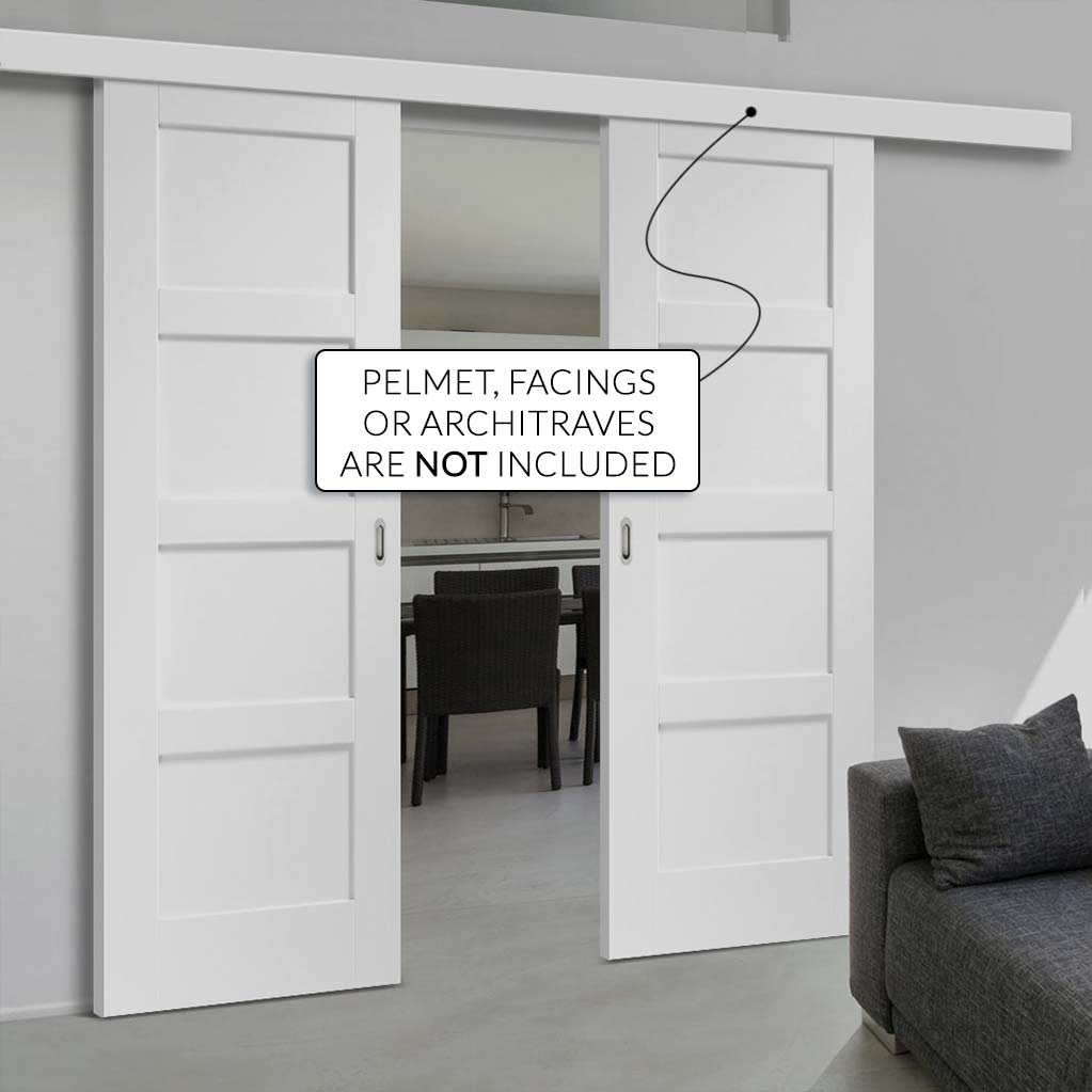 Double Sliding Door & Wall Track - Shaker 4P Door - White Primed