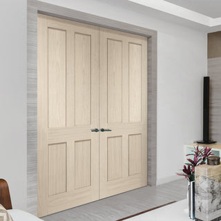 Image: Prefinished Bespoke Victorian 4 Panel Oak Shaker Door Pair - Choose Your Colour